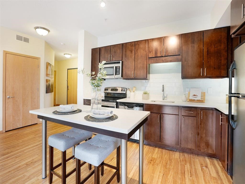 bright kitchen with island