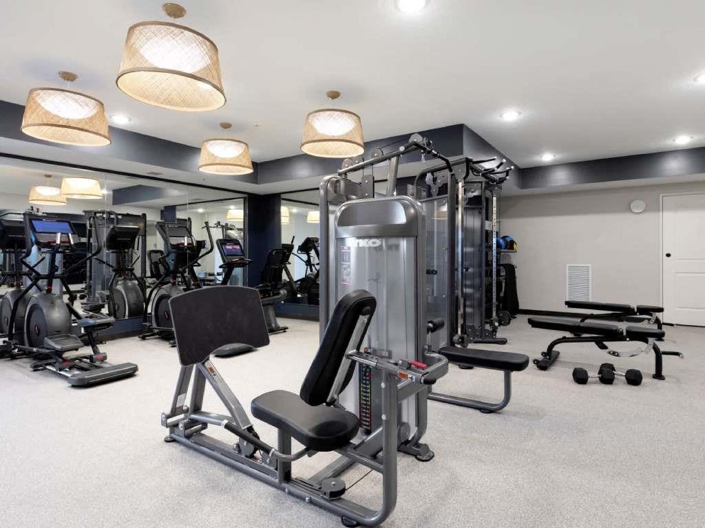 Fitness center with leg press machine