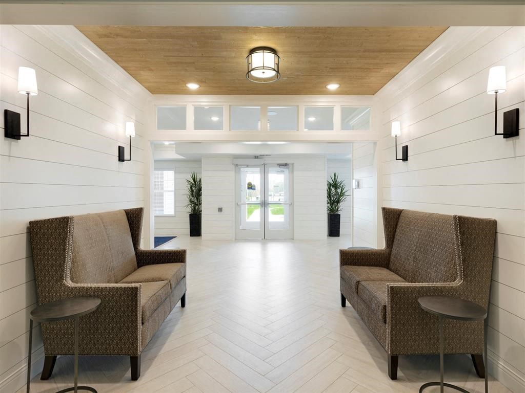 Light and airy white lobby