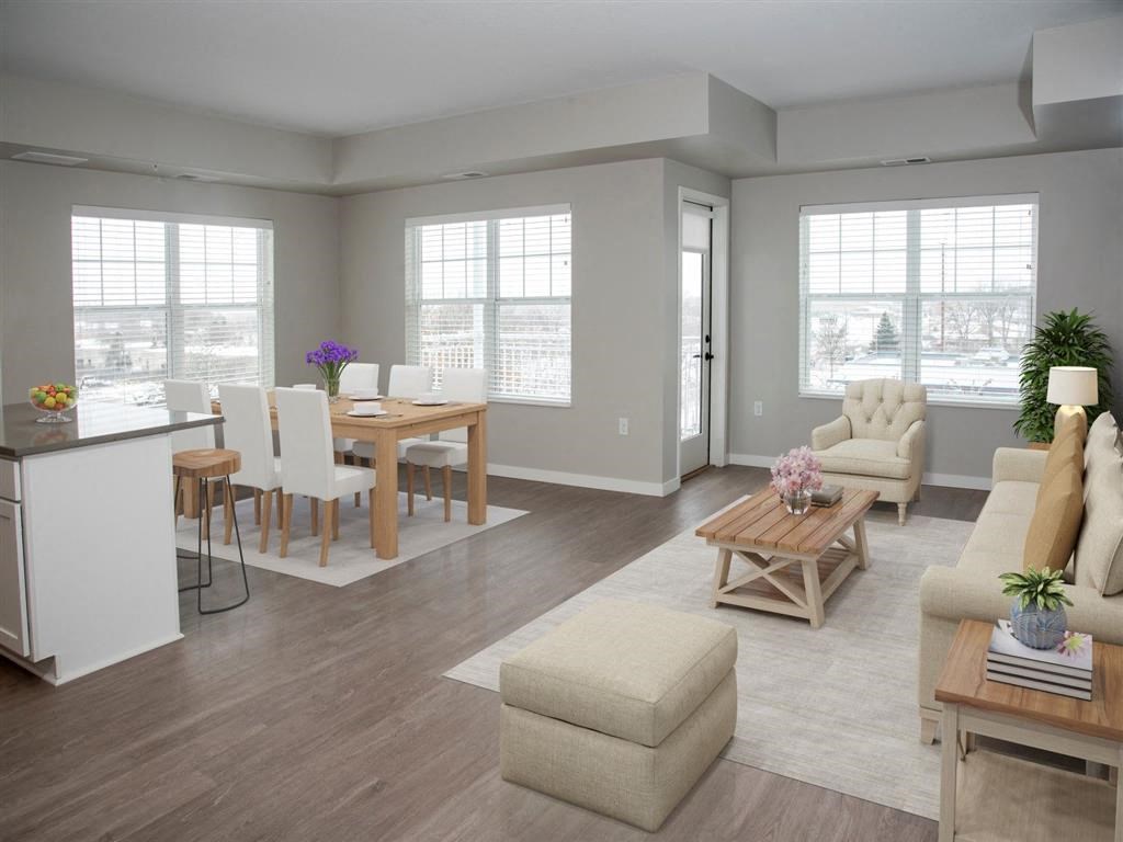 corner apartment view of dining room and lots of windows