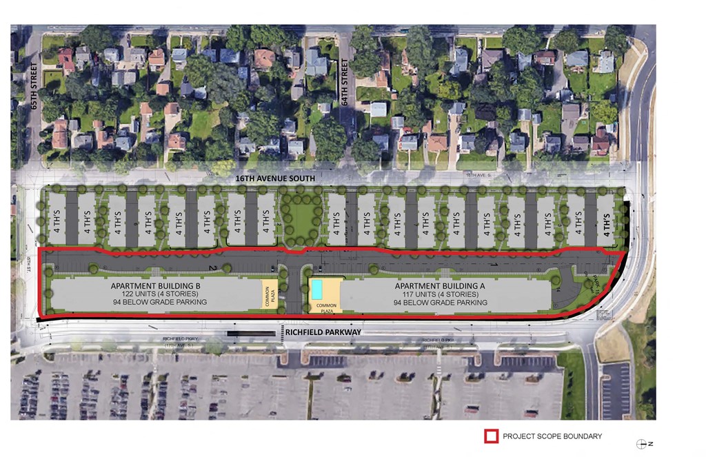 a map of the intersection of a street with a red line and a yellow line