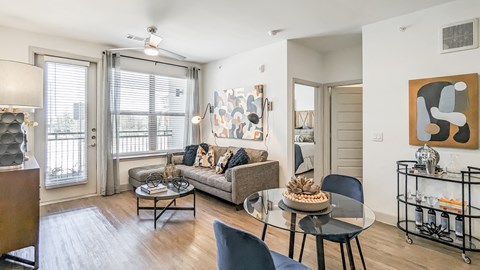 living room with patio and hardwood floors