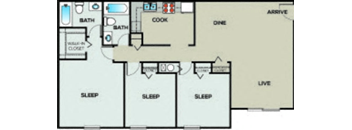 a floor plan of a house with a kitchen and a living room