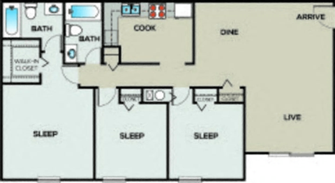 a floor plan of a house with a kitchen and a living room