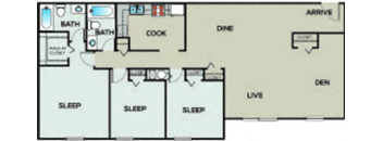 a floor plan of a house with a kitchen and a living room