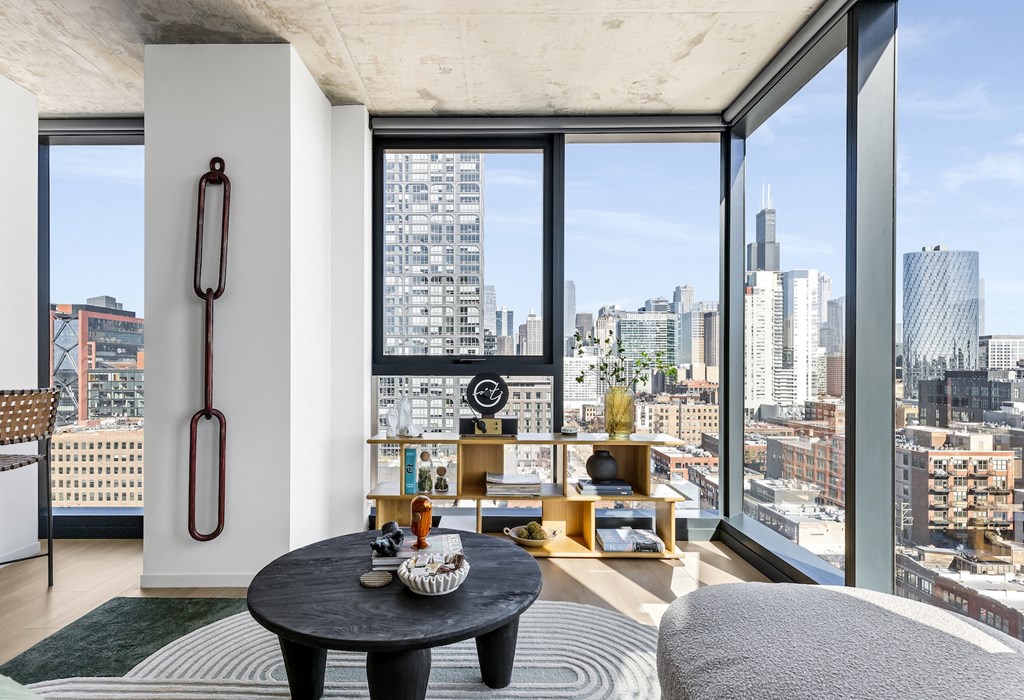 living area with windows