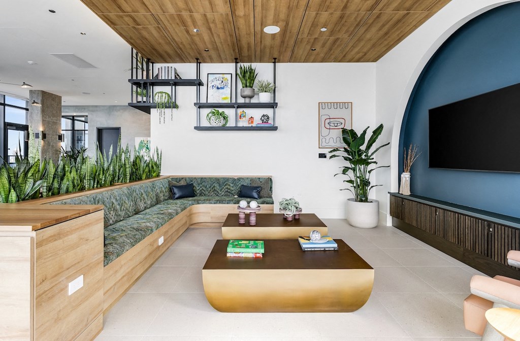 a living room with a couch and a coffee table
