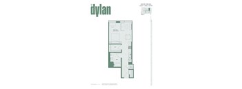 A floor plan for a dylan unit with a bath and a kitchen.