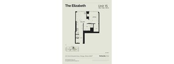 A floor plan for a one bedroom apartment at The Elizabeth.