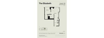 A floor plan for a 1 Bed/1 Bath apartment at Sterling Bay Home.