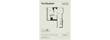 A floor plan for a 1 Bed/1 Bath apartment at Sterling Bay Home.