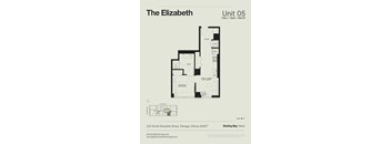 A floor plan for a one bedroom apartment at The Elizabeth.