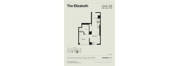 A floor plan for a one bedroom apartment at The Elizabeth.