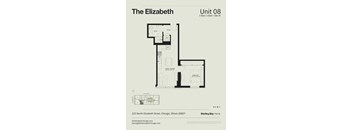 A floor plan for a one bedroom apartment at Sterling Bay Home.