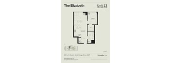 A floor plan for a 1 Bed/1 Bath apartment at Sterling Bay Home.