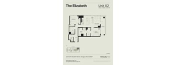 A floor plan for a 2 Bed / 2 Bath apartment at 225 North Elizabeth Street, Chicago.