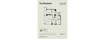 A floor plan for a 3 bedroom apartment located at 225 North Elizabeth Street, Chicago, Illinois 60607.