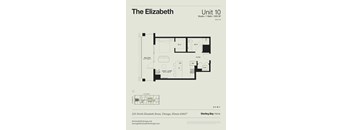 A floor plan for a 1 bedroom apartment in a building called The Elizabeth.