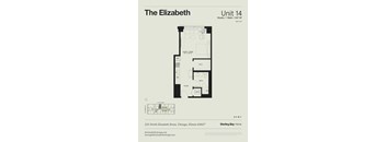 A floor plan for a studio apartment in Chicago is displayed.