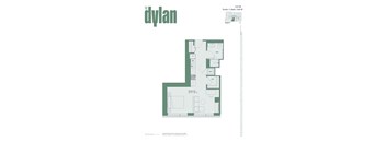 A floor plan for a studio apartment with a bathroom and sleeping area.