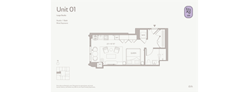 A floor plan of Unit 01 in a large studio apartment.