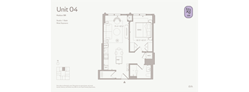 A floor plan of Unit 04 with a medium 18B and includes a studio/1-bedroom West Endourso.