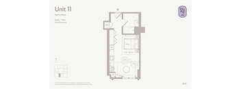 A floor plan for Unit 11, a medium-sized studio with a bathroom and kitchenette.