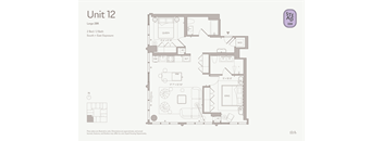 A floor plan for Unit 12 shows a layout with two beds and two bathrooms.