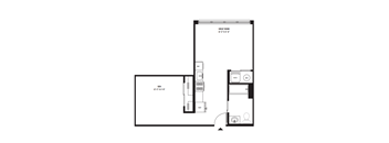 a floor plan of a 1 bedroom floor plan with a bathroom and a living room