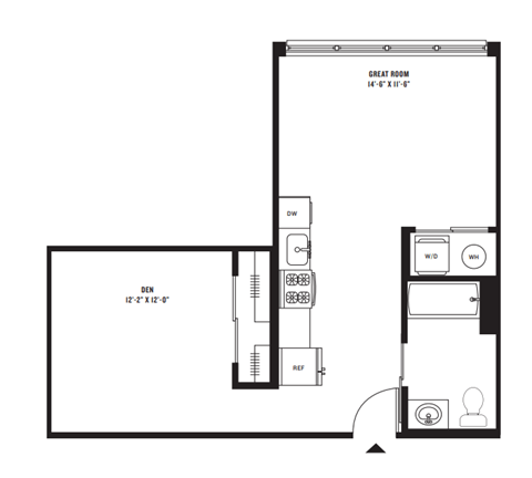 a floor plan of a 1 bedroom floor plan