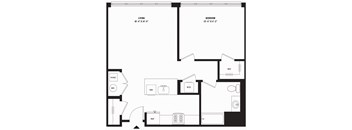a blueprint of a floor plan with a bedroom and a living room
