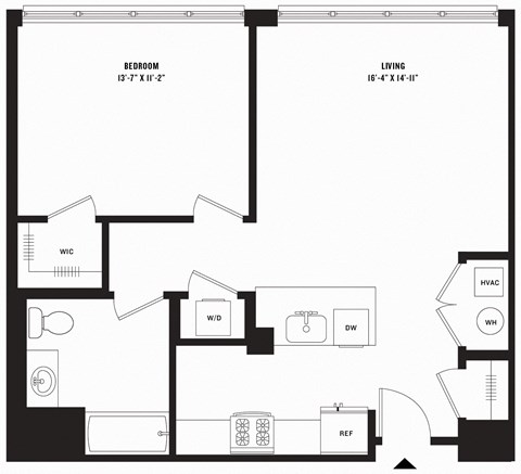 a blueprint of a floor plan of a unit with a bedroom and a living room