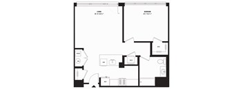 a blueprint of a floor plan with an open layout of a bedroom and a bathroom