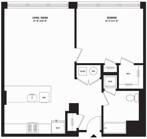 a blueprint of a floor plan of a home with a bedroom and a living room