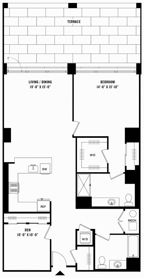 a floor plan of a house with a garage and a brick wall