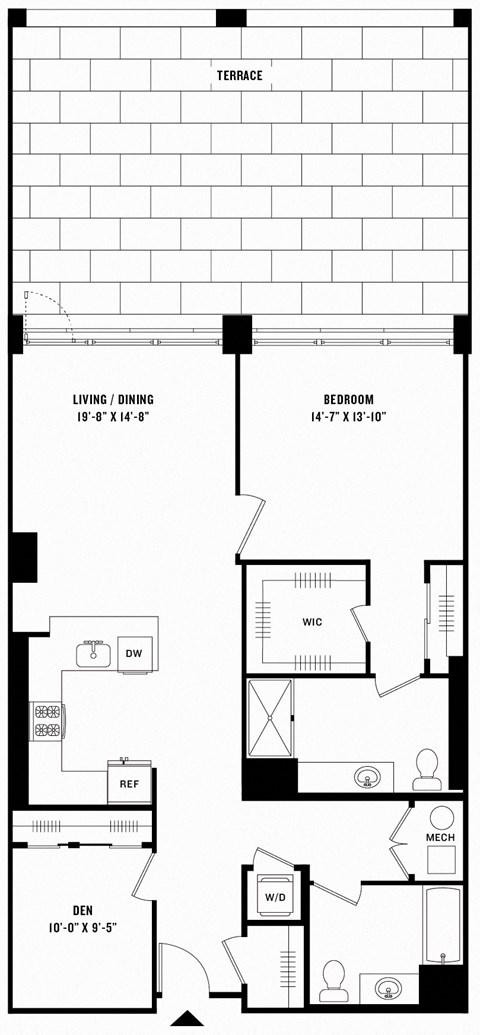 a blueprint of a floor plan of a house with a brick wall