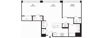 a blueprint of a floor plan with a bedroom and a bathroom