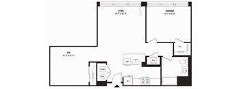 a blueprint of a floor plan with a bedroom and a bathroom