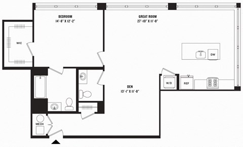 a blueprint of a floor plan with a bedroom and a living room