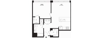 a blueprint of a floor plan of a home with a bedroom and a living room