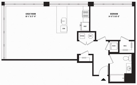 a blueprint of a floor plan with a bedroom and a living room