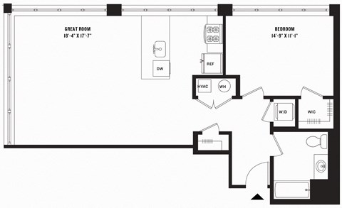 a blueprint of a floor plan with a bedroom and a living room