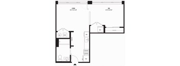 a blueprint of a floor plan with a bedroom and a bathroom