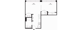 a blueprint of a floor plan with a bedroom and a bathroom