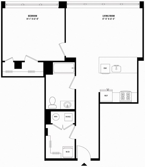 a floor plan of a house with a bedroom and a living room