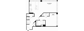 a floor plan of a 1 bedroom floor plan with a bathroom and a living room