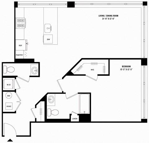 a floor plan of a 1 bedroom floor plan with a bathroom and a living room