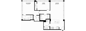 a floor plan of a house with a bedroom and a living room