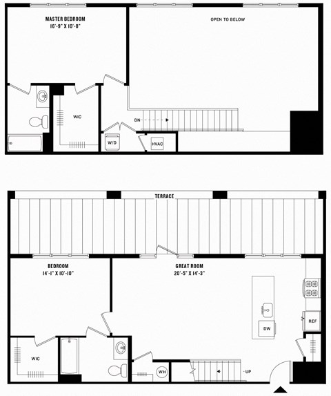 two floor plans of a house with an open floor plan