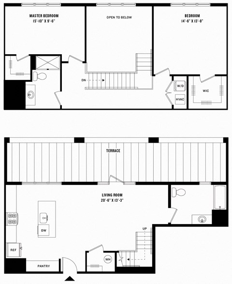 two floor plans of a house with an open floor plan